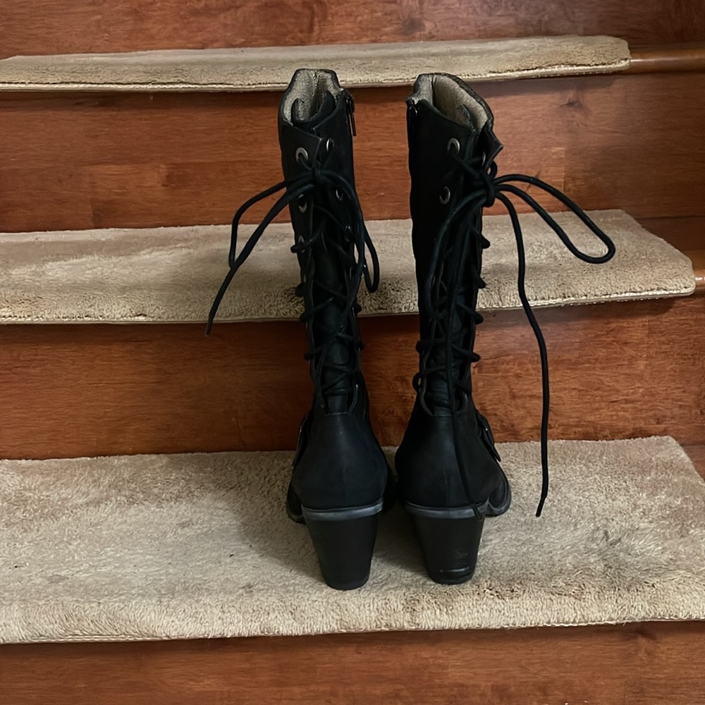 Durango Black Quilted Lace-Up Moto Boots - Picture 5 of 13